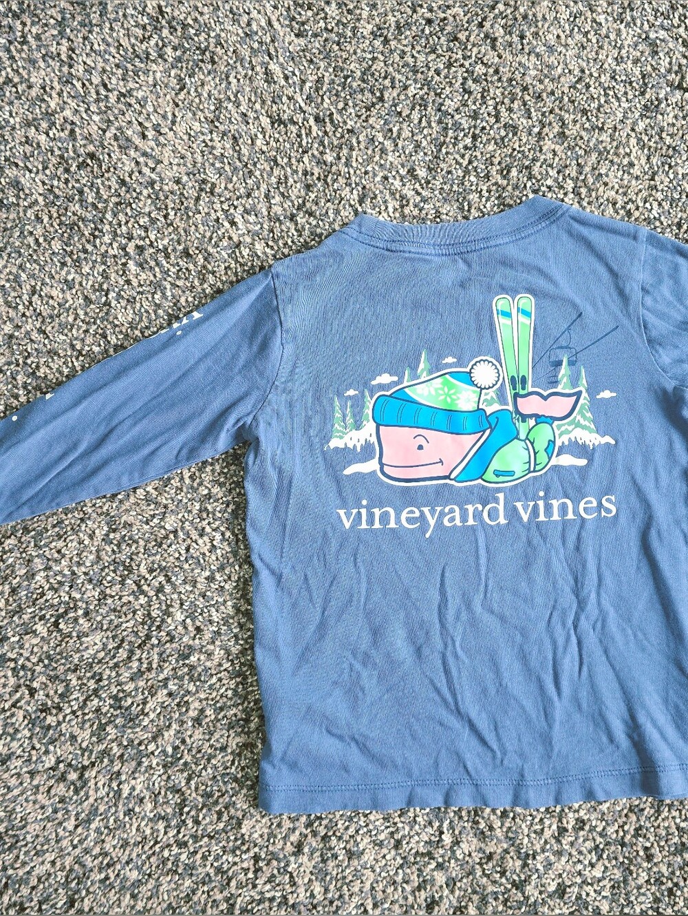 Vineyard Vines Blue Kids Long-Sleeve Tee with Ski Whale Graphic